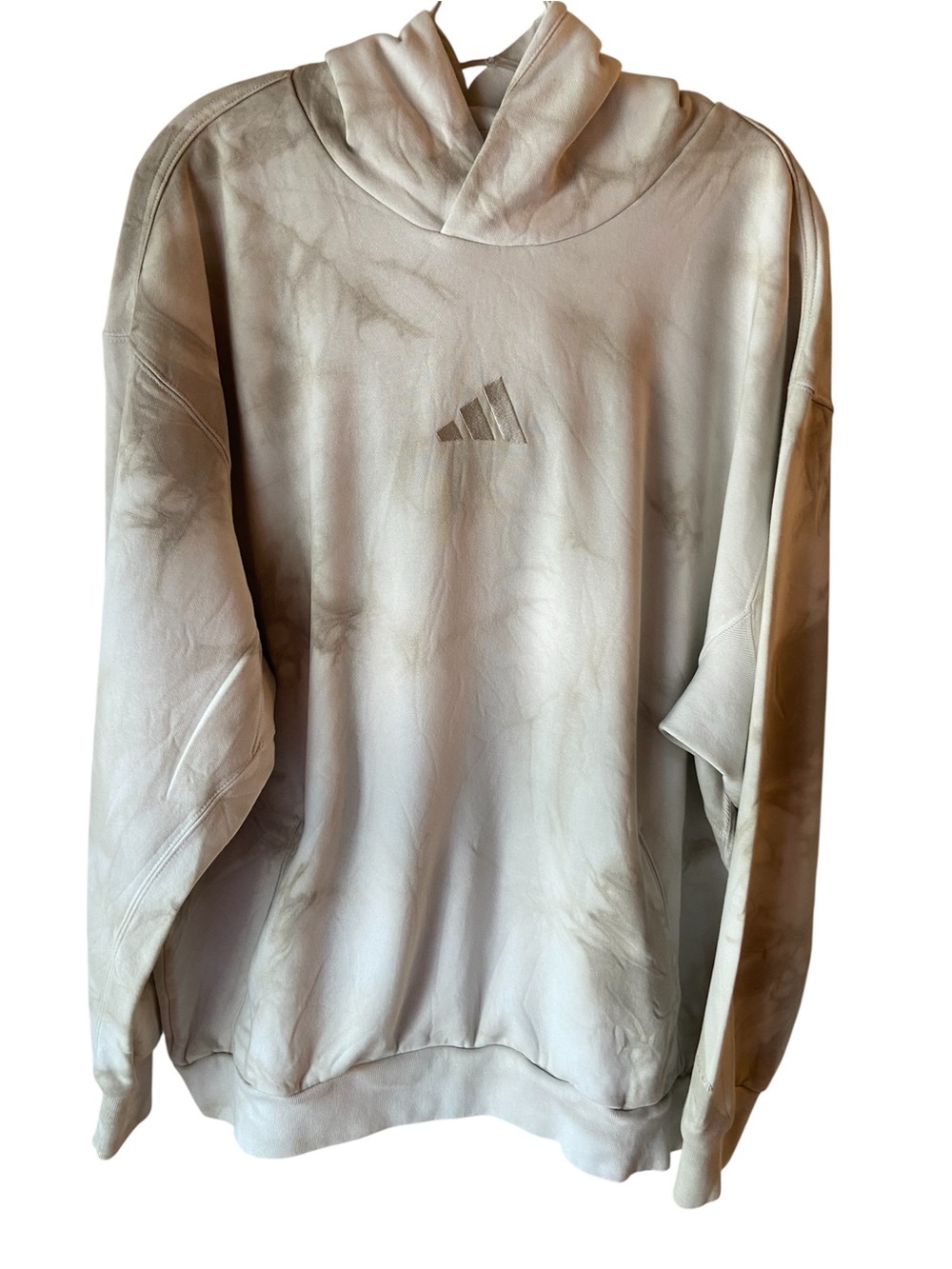 Adidas Men’s XL beige Tie-Dye 3-Bar Logo Pullover Hoodie, 100% cotton